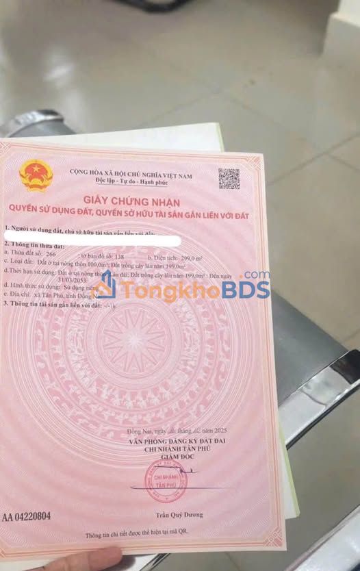 Bán đất Tân Phú, Đồng Nai 300m² Sổ đỏ, Giá 720 triệu - Gần QL