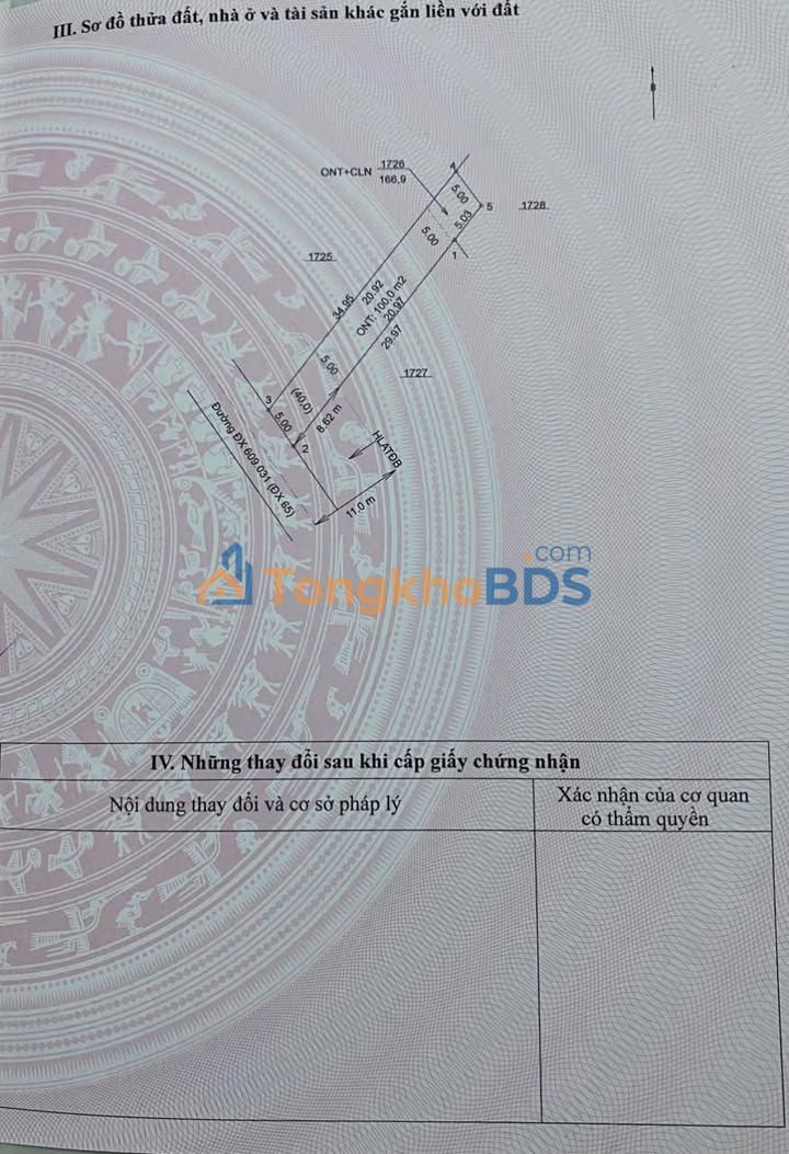 Bán Đất Mặt Tiền 175m² Trục Chính Phú An Bến Cát - Giá 1.65 Tỷ