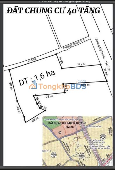 Đất Dự án 1.6ha Mặt Tiền Mỹ Phước - Tân Vạn, Bến Cát - Pháp lý Thổ cư
