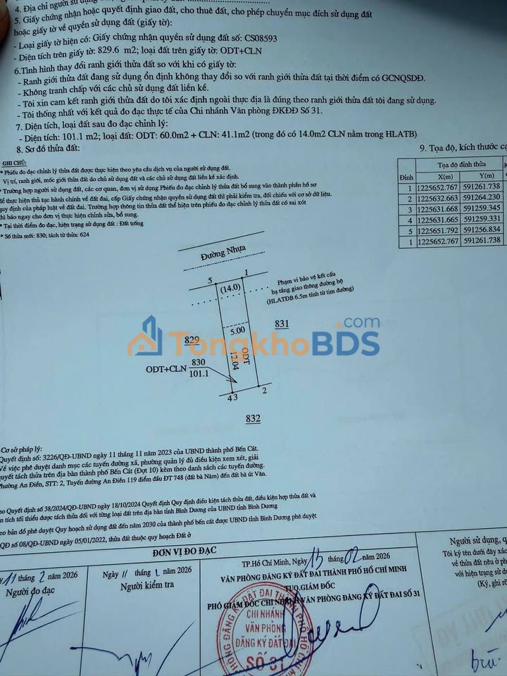 Đất nền 100m² mặt tiền đường Chú Lường, Thủ Dầu Một - Giá 1.2 tỷ
