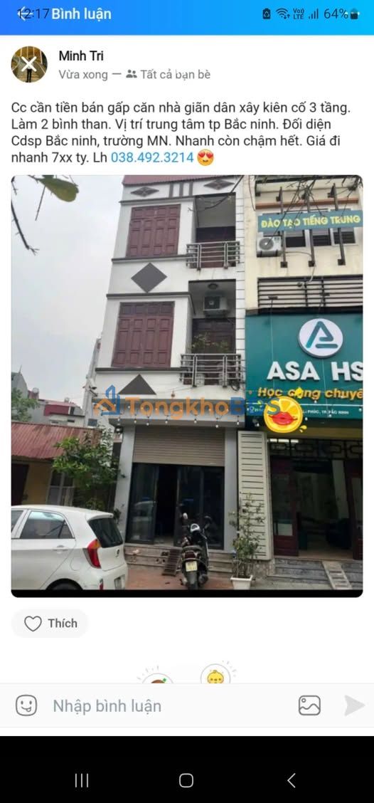 Nhà 3 Tầng Đại Phúc, Bắc Ninh - 72m² - Làn 2 Bình Than