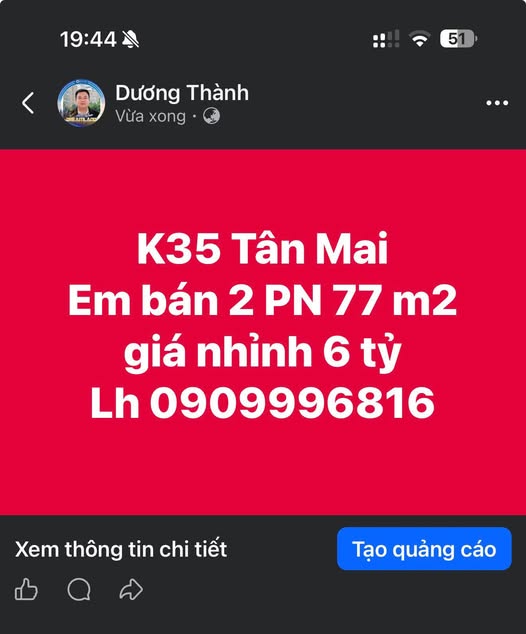 Bán căn hộ 2PN 77m² K35 Tân Mai, Hoàng Mai - Giá nhỉnh 6 tỷ