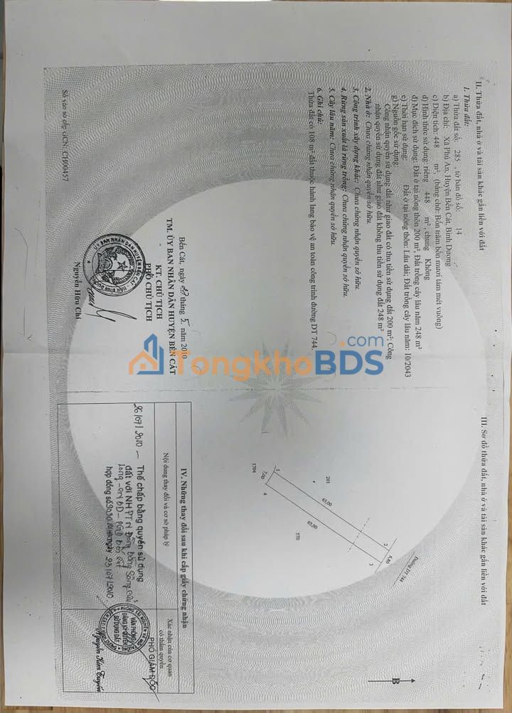 Đất Mặt Tiền DT744 Bến Cát - 455m² Thổ Cư, Kinh Doanh Sầm Uất