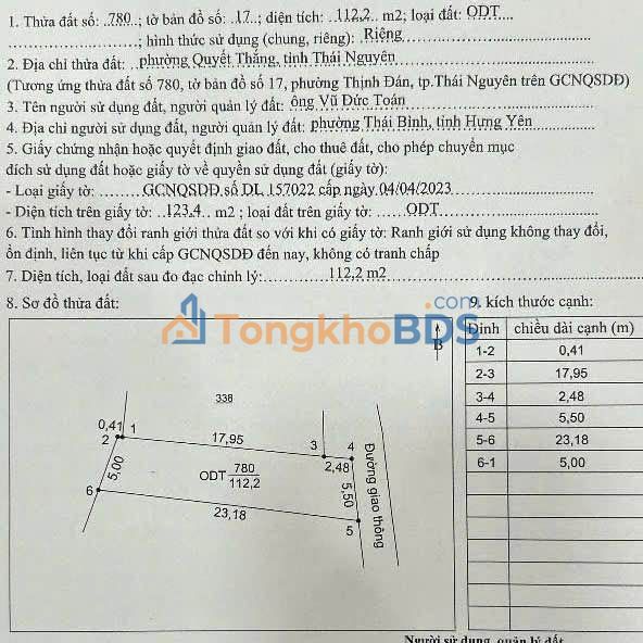 Đất nền Thịnh Đán 112m² full thổ cư - Gần BV A, Tố Hữu