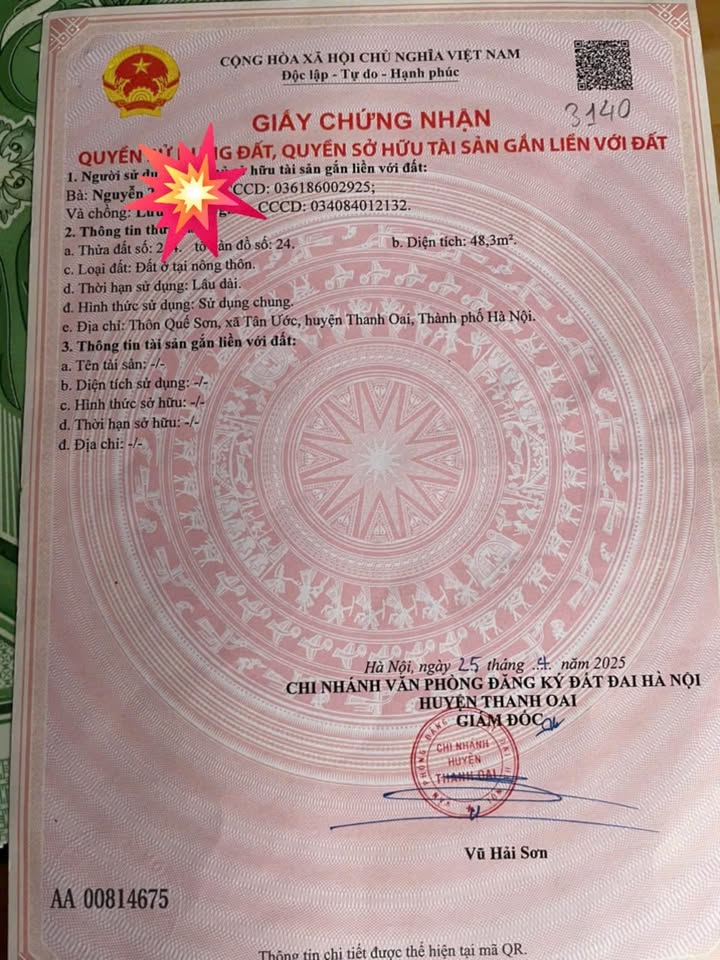 Đất Nền Thôn Quế Sơn, Thanh Oai 48.3m² - Sổ Đỏ Sẵn Sàng