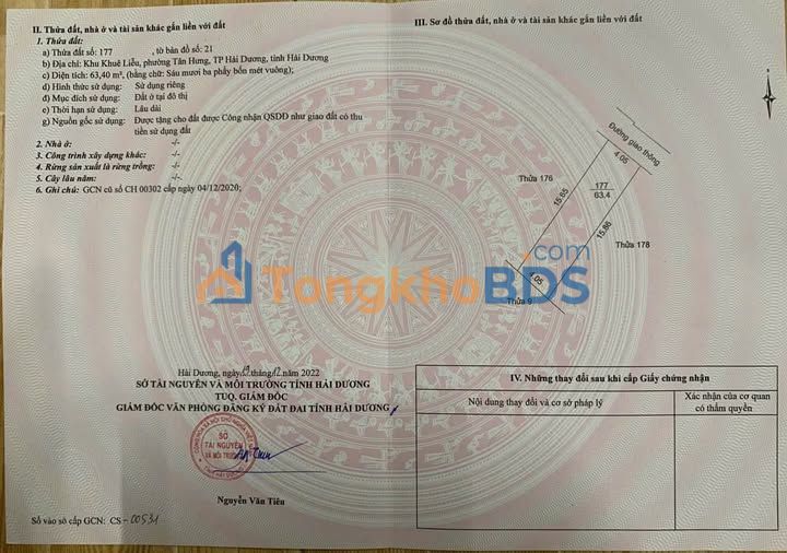 Đất nền Tân Hưng, Hải Dương 63.4m² - Ngõ ô tô, giá 1.2 tỷ