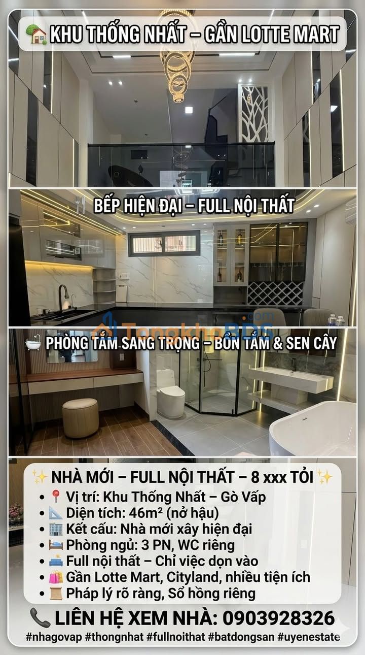 Nhà 46m² Full Nội Thất, 3PN - Khu Thống Nhất, Gò Vấp Giá 8 Tỷ