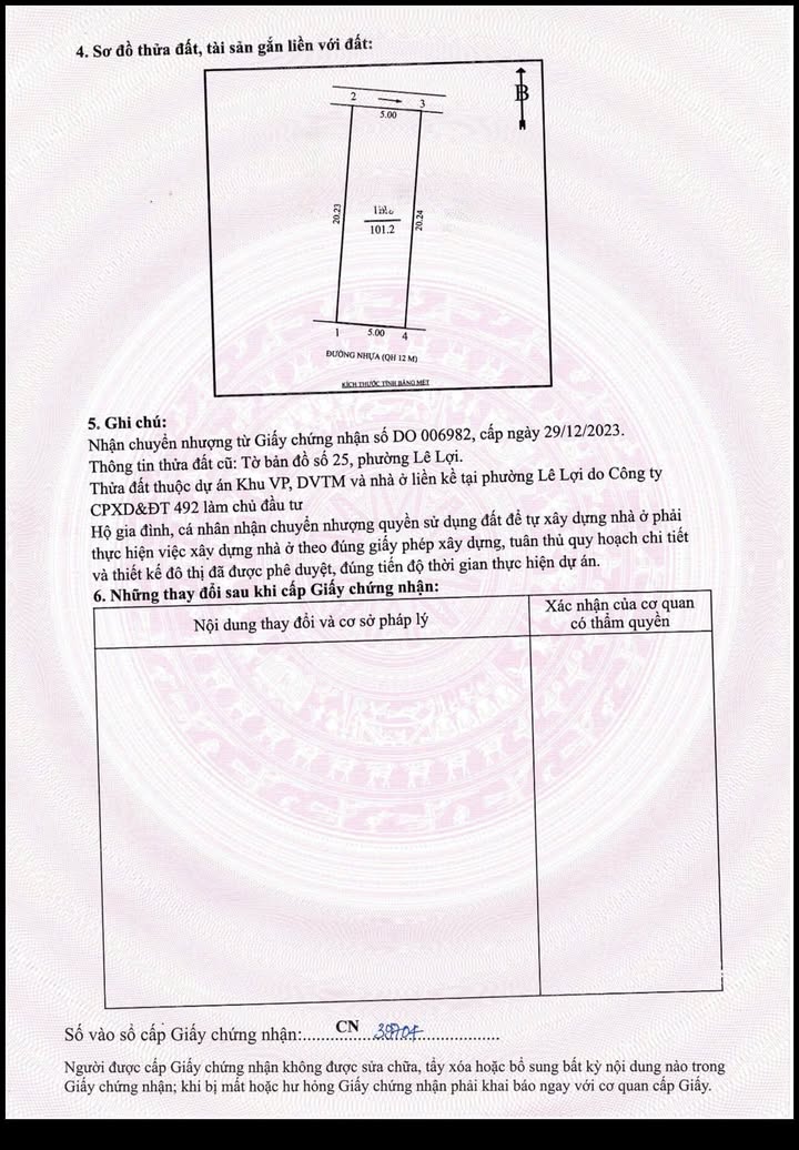 Đất Nền 101m² Hướng Nam - Ngõ Trường Chinh, TP Vinh - Sổ Đỏ Sang Tên