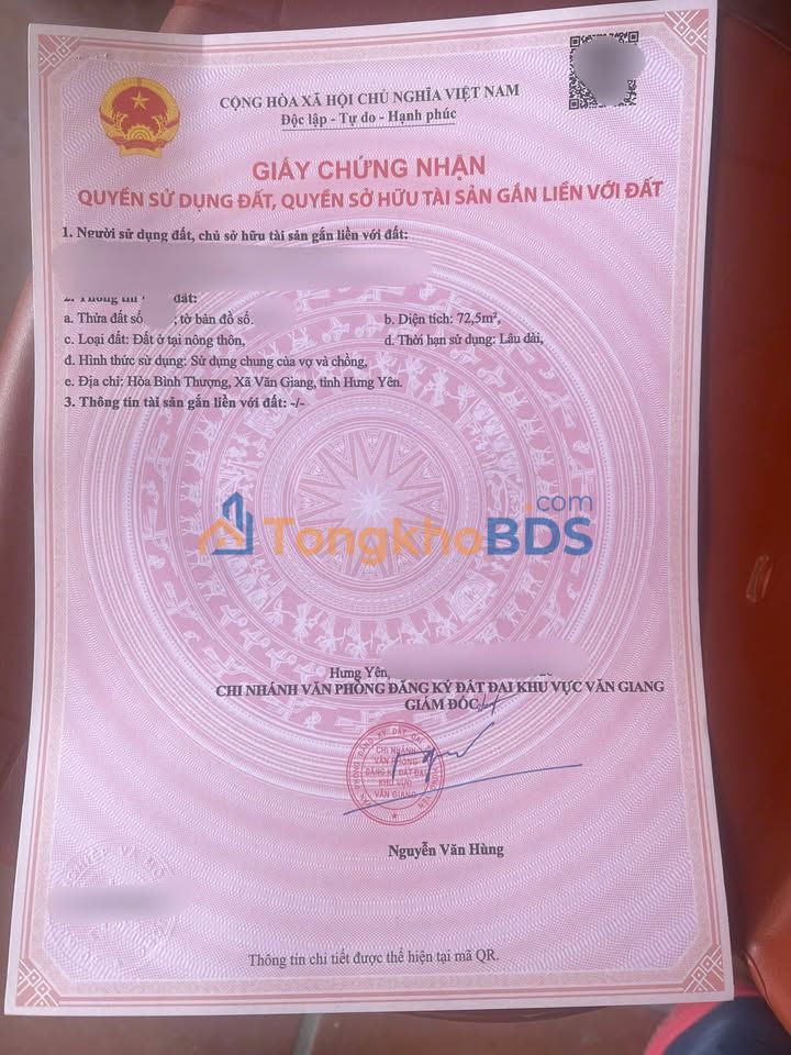 Đất nền Hòa Bình 72.5m² - Mặt tiền rộng, ô tô tránh