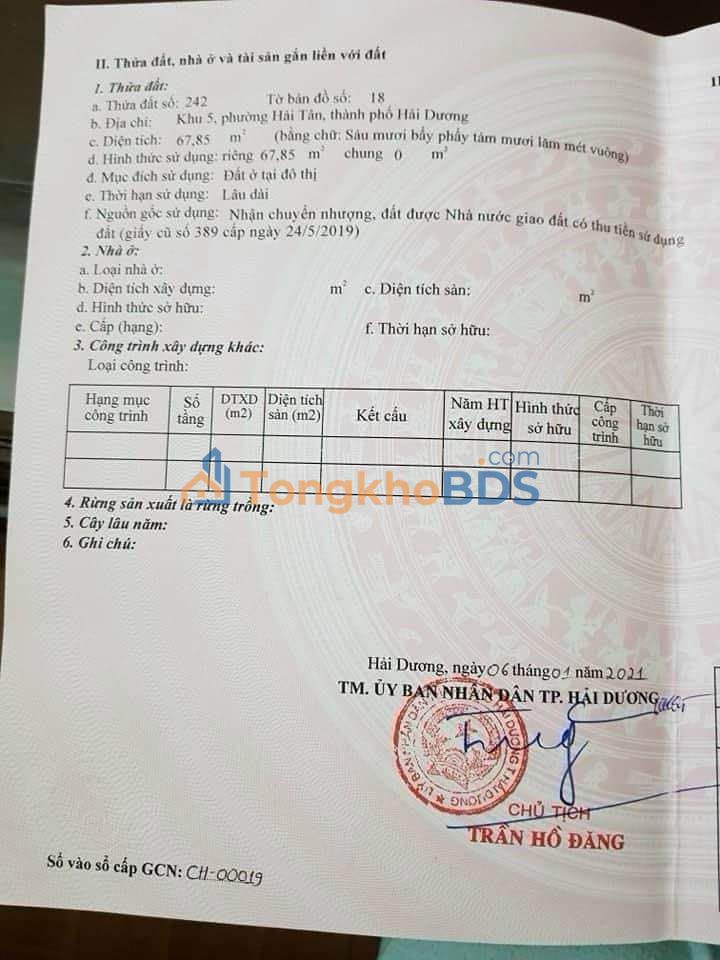 Bán đất Đức Mạnh Hải Tân, Hải Dương - 67.85m² - Sổ hồng chính chủ