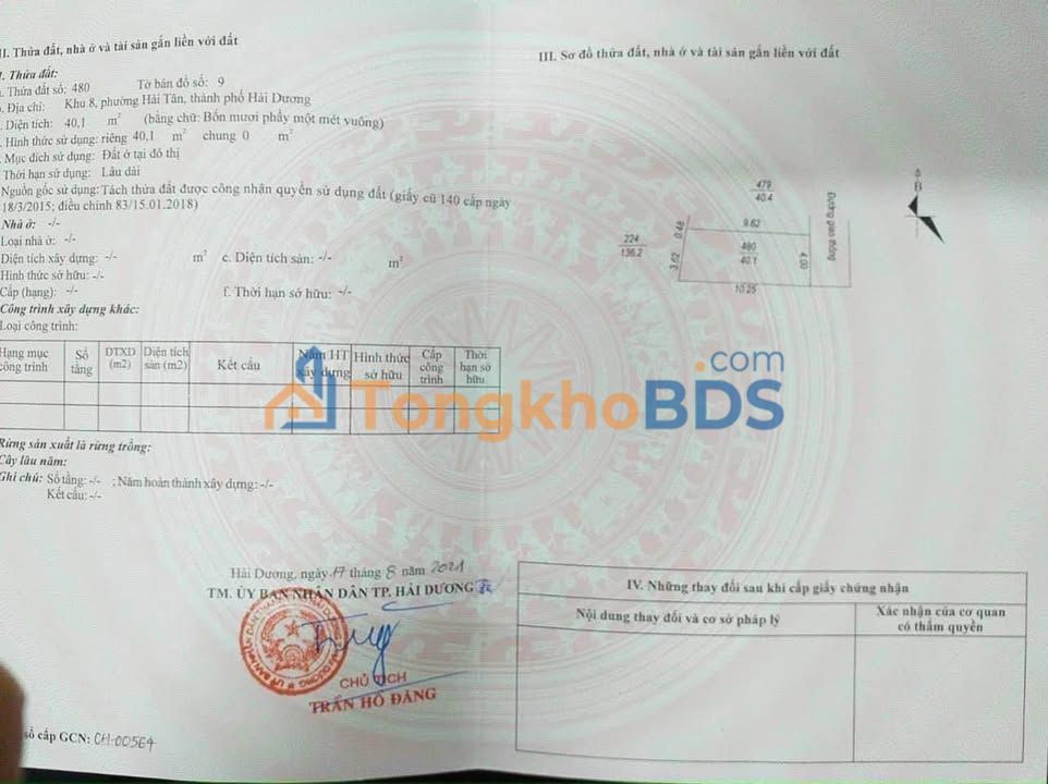 Bán đất 40m² Phường Hải Tân, TP Hải Dương - Sổ đỏ chính chủ, giá 1 tỷ xxx