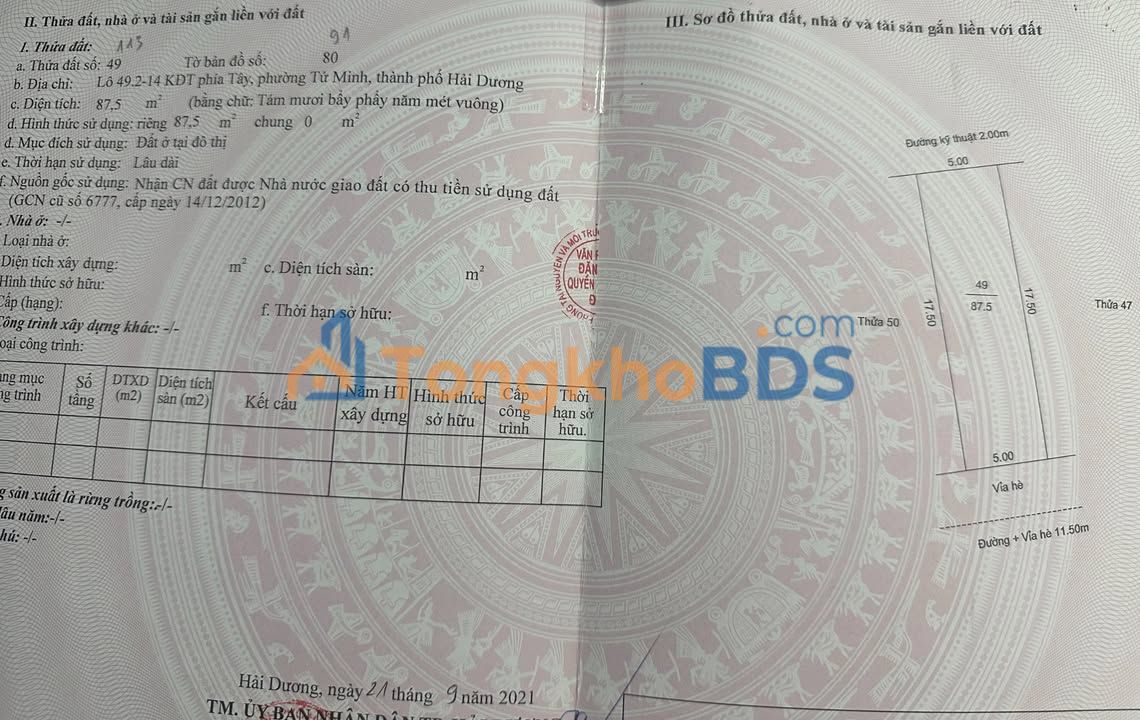 Đất Nền Trường Thịnh Hải Dương 87.5m² - Sổ Hồng Chính Chủ