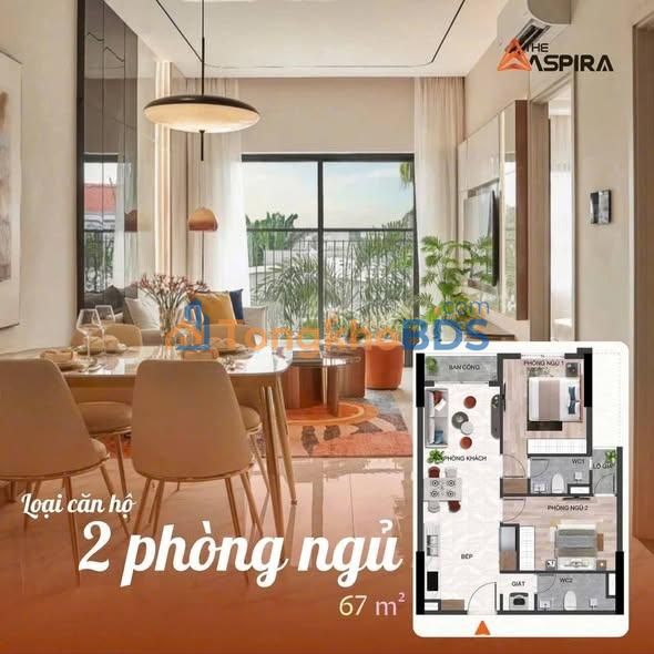 Căn hộ THE ASPIRA Dĩ An 68m² 2PN - View City 2.6 Tỷ - Sổ Hồng HĐMB