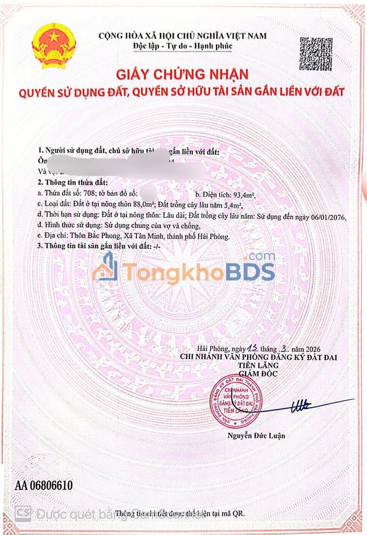 Đất nền Bắc Hưng, Tiên Lãng 93.4m² - View kênh thoáng mát, giá chỉ hơn 1 tỷ