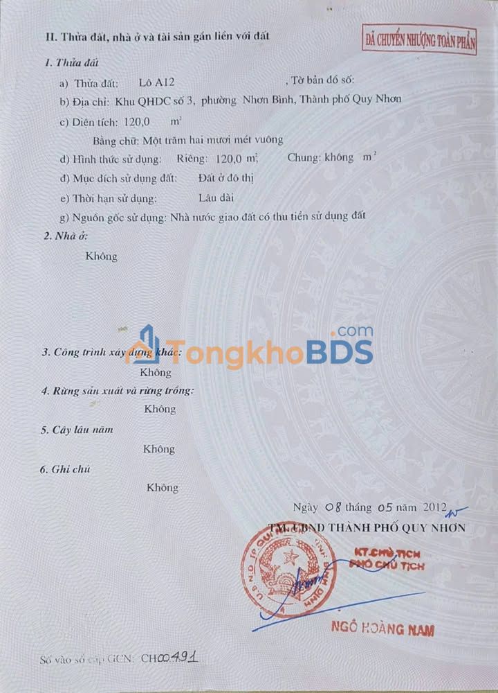 Đất nền 120m² Phường Nhơn Bình, Quy Nhơn - Sổ đỏ sẵn sàng, giá đầu tư 2.5 tỷ