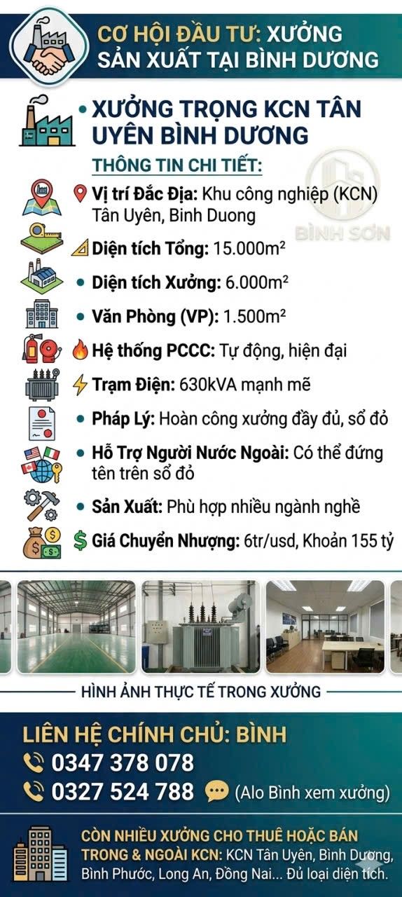 Bán Xưởng 6000m² KCN Tân Uyên, Bình Dương - Sẵn Sàng Sản Xuất