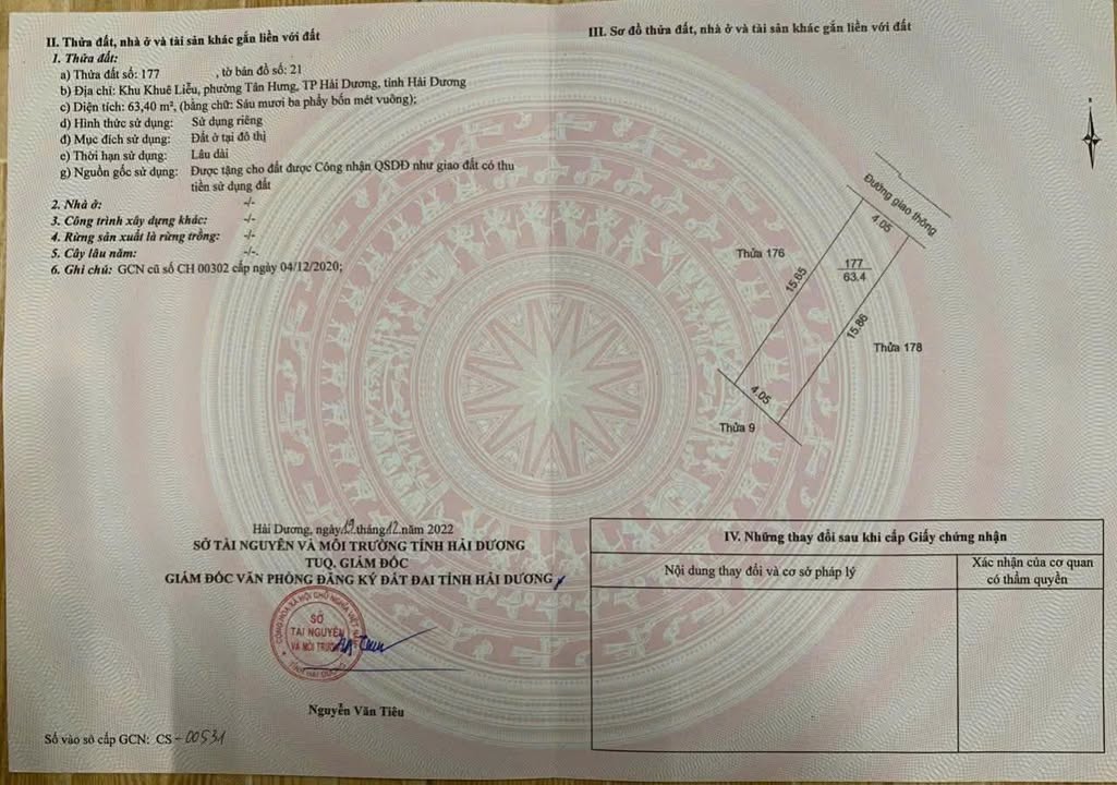 Bán đất nền Kim Thành, Hải Dương 62.3m² - Đường ô tô, giá 1.2 tỷ