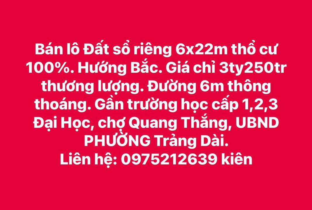 Đất sổ riêng 132m² Trảng Dài, Biên Hòa - Giá 3.2 tỷ, Hướng Bắc
