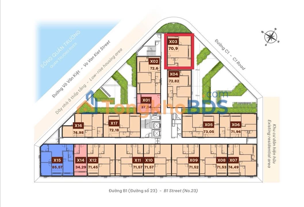 Căn hộ góc 2 view sông, công viên 70.9m² CT2 VCN Phước Long - Giá 4.3 tỷ