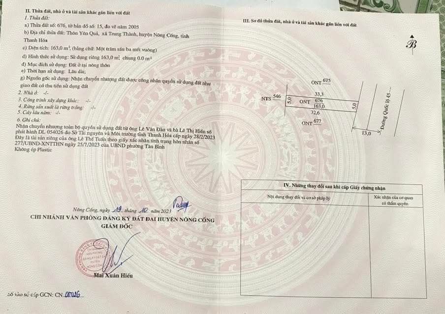 Đất Mặt Tiền Quốc Lộ 45, Nông Cống - 165m² Full Thổ Cư, Sẵn Sàng Xây Dựng