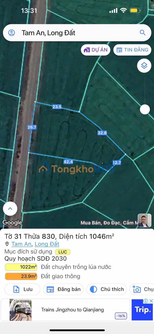 Bán Đất Lúa Long Điền 1995m² - Mặt Tiền Nhựa, Sẵn Sổ Hồng