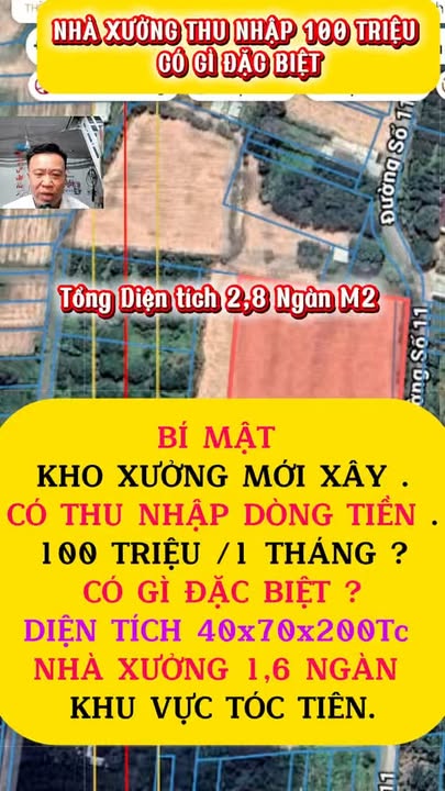 Cho thuê kho xưởng mới xây Tóc Tiên, 11200m² - Dòng tiền 100 triệu/tháng