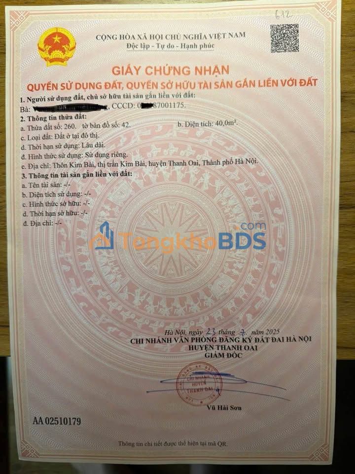 Đất Sổ Đỏ Chính Chủ Kim Bài 40m² - Giá Tốt, Sẵn Sàng Xây Nhà