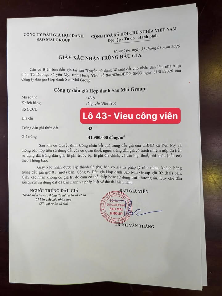 Bán Đất Đấu Giá Yên Mỹ Hưng Yên 80m² - View Công Viên, Gần KCN