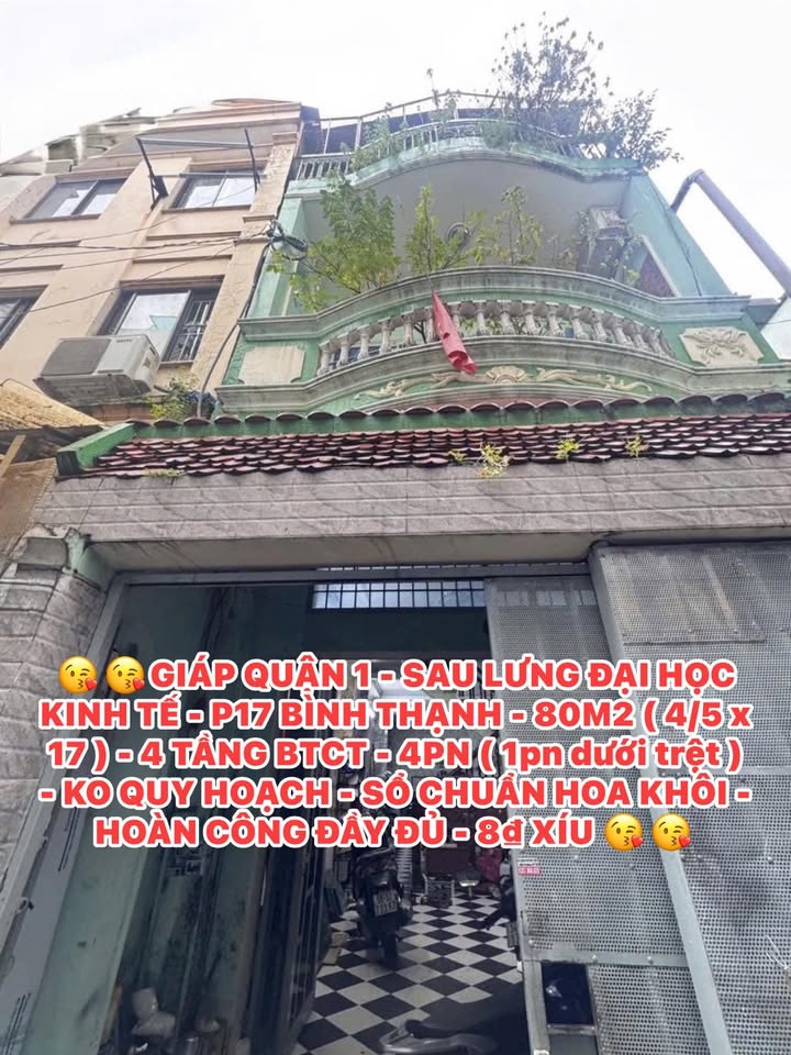 Nhà 4 Tầng 80m² Kiệt Xe Hơi P.17 Bình Thạnh - Gần ĐH Kinh Tế