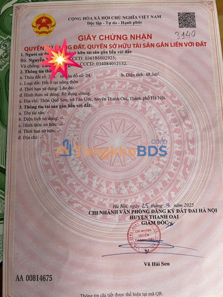 Bán Gấp Đất Nền 48.3m² Thôn Quế Sơn, Thanh Oai - Giá Thỏa Thuận