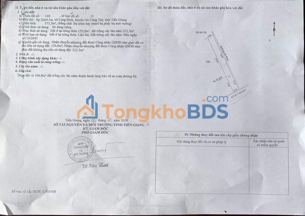 Đất MT DT877 Gò Công Tây - 373.3m² - 1.1 Tỷ - Sổ Hồng Sẵn
