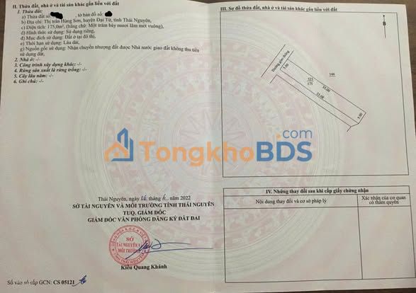 Đất Tân Thái Đại Từ 175m² giá 1 tỷ - Đường to ô tô