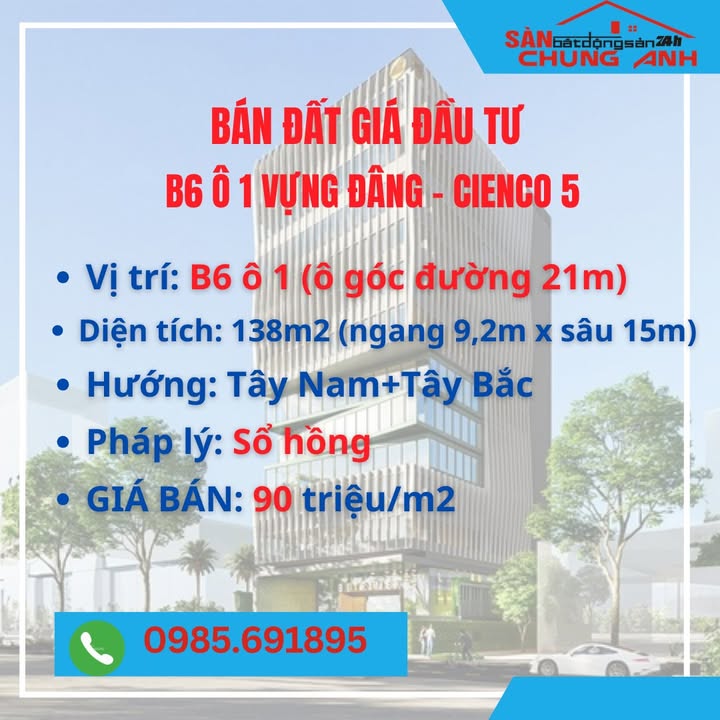 Đất nền góc B6 Ô 1 Vựng Đâng - Cienco 5, Hạ Long - 138m² Giá Đầu Tư