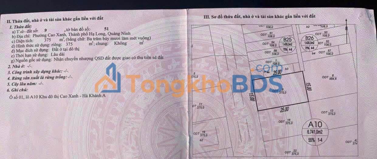 Đất Nền Cao Xanh A Hạ Long - 375m² Hướng Biển, Sổ Đỏ Chính Chủ