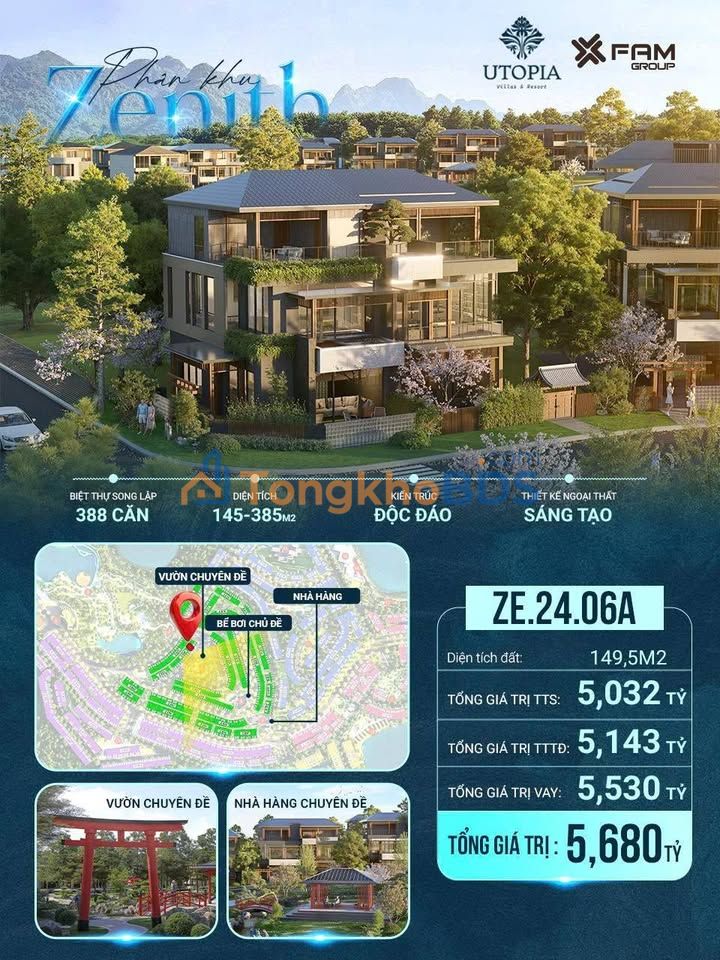 Utopia Villas Phân khu Zenith - Sổ đỏ lâu dài, Villa 149m² chỉ từ 5.03 tỷ