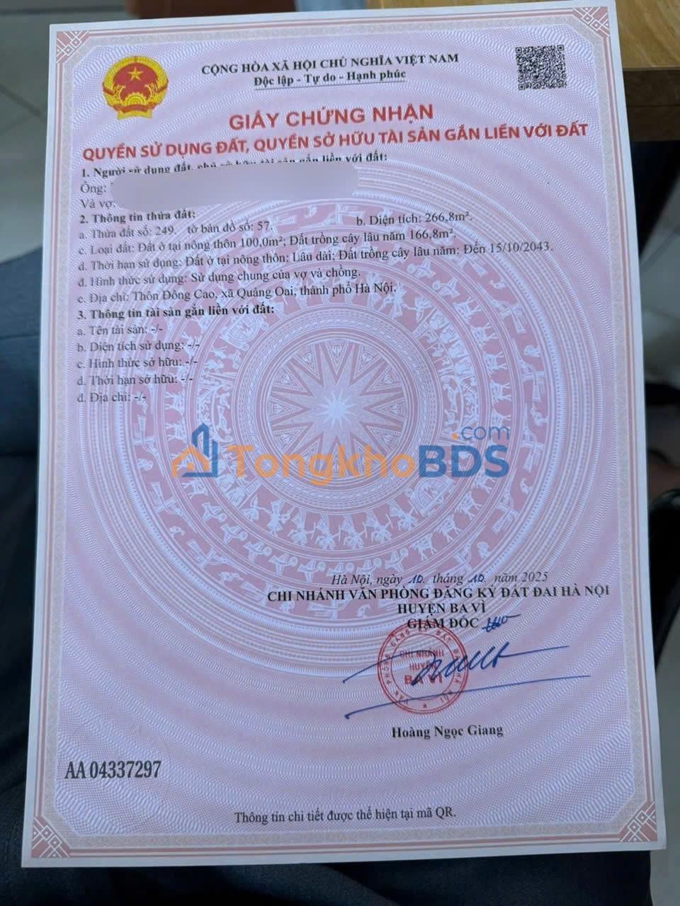 Đất Nền Ba Vì 266m² - Sổ Đỏ Rõ Ràng, Giá 2 Tỷ, Ô Tô Tận Nơi