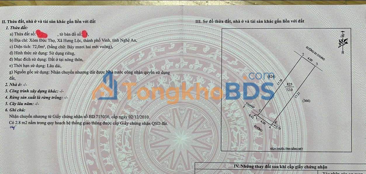 Đất nền Hưng Lộc, Nghi Lộc 72m² - Giá 2.6 tỷ, Vượng khí Tây Tứ Mệnh