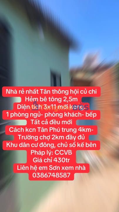 Nhà mới xây Tân Thông Hội Củ Chi - 33m² Sổ hồng công chứng