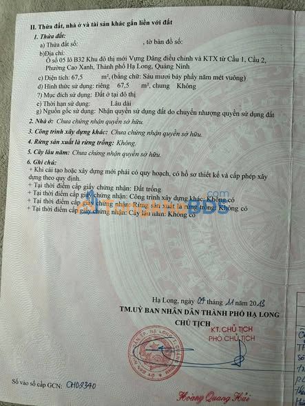 Đất nền Bãi Cháy, Hạ Long 67.5m² - Hướng ĐN, 2 mặt thoáng - Giá 4.35 tỷ