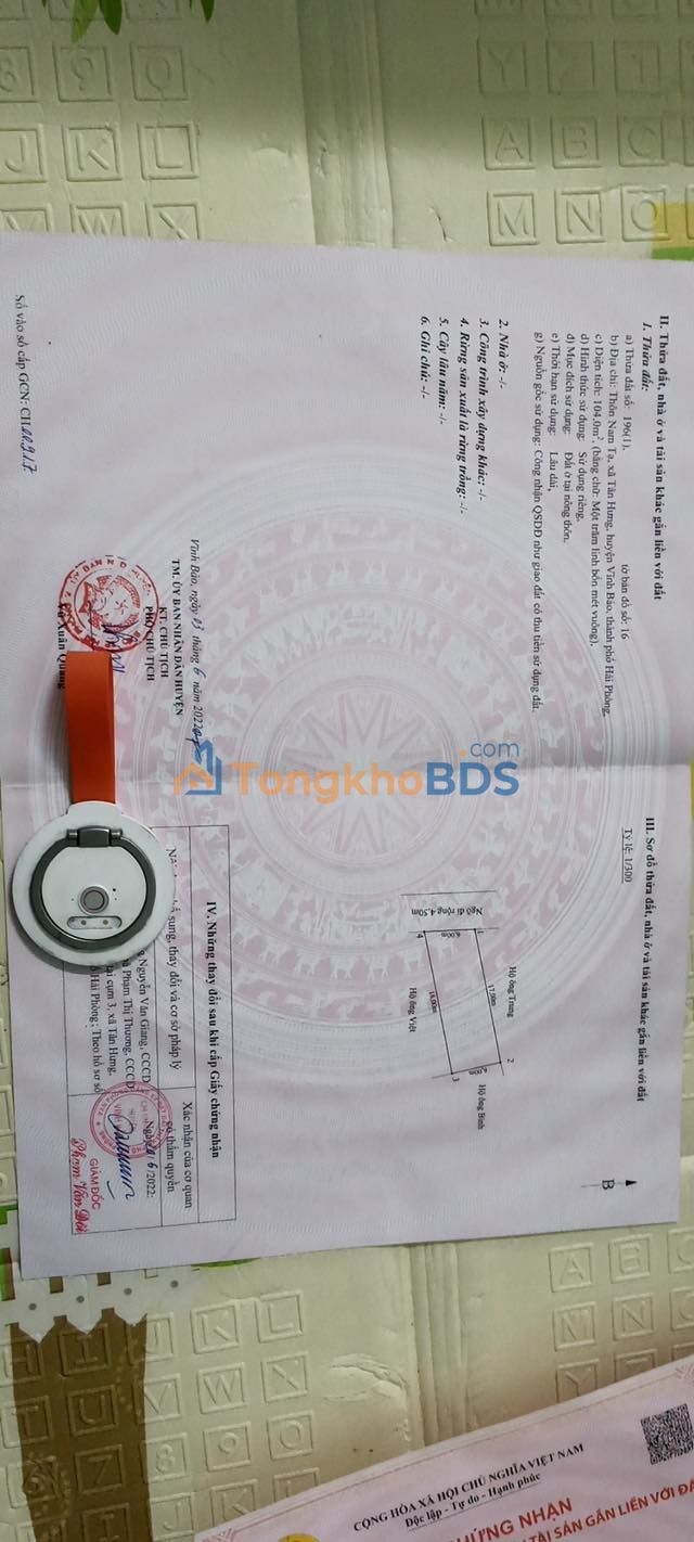 Bán đất Nam Tạ, Vĩnh Bảo 104m² full thổ cư - Sổ hồng sẵn sàng