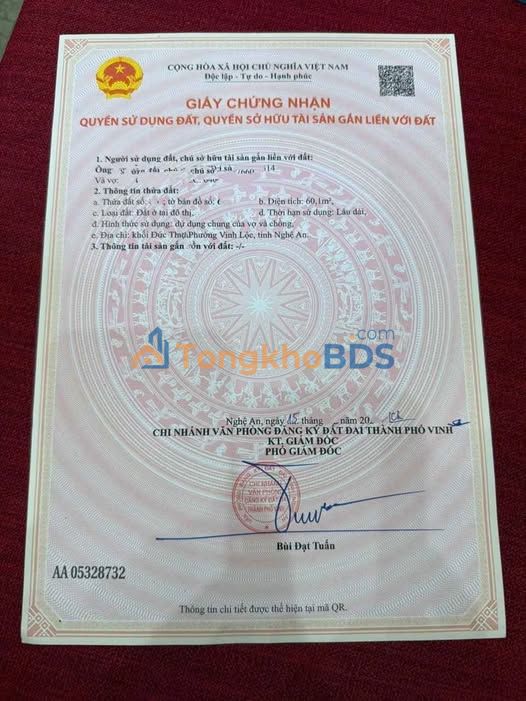 Bán Đất 60.1m² Ngõ Trần Khánh Dư, TP Vinh - Giá 1.95 Tỷ