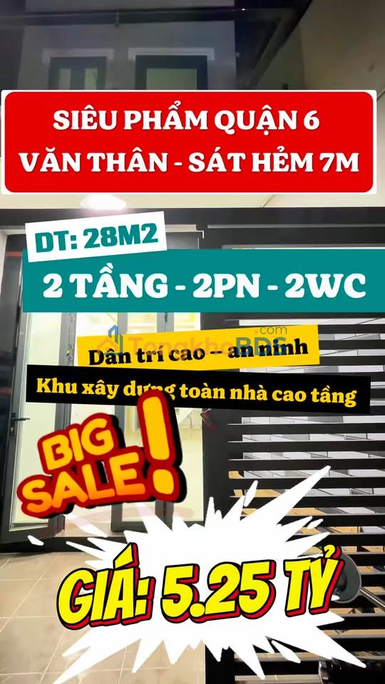 Nhà Văn Thân Quận 6 28m² giá 5.25 tỷ - Chính chủ bán