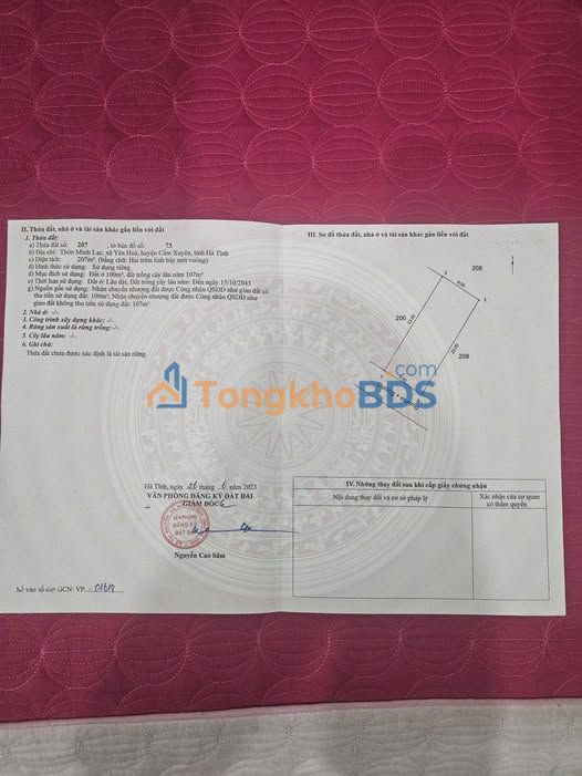 Đất nền Yên Hòa, Cẩm Xuyên - 207m² - Sổ đỏ sẵn sàng giao dịch