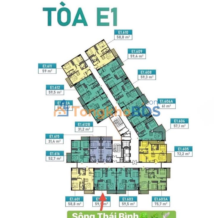 Căn hộ Eco Riverside 59.5m² - View sông Thái Bình - Giá Thỏa Thuận