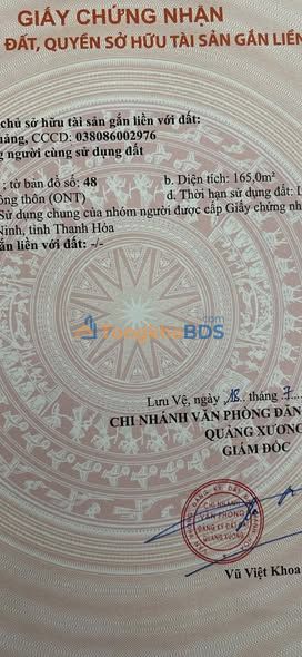 Đất Nền Quảng Xương 165m² - Full Thổ Cư, Sẵn Sổ Hồng, Giá 1.6 Tỷ