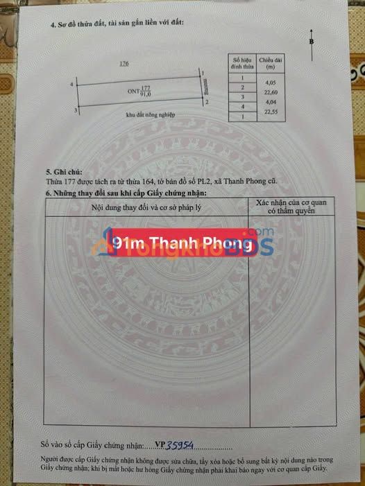 Đất nền Thanh Phong Hà Nam 91m² 1.05 tỷ - Sổ đỏ chính chủ