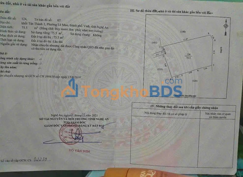 Bán Đất Phường Lê Mao, TP Vinh 75.5m² - Vị Trí Trung Tâm, Giá Đầu Tư