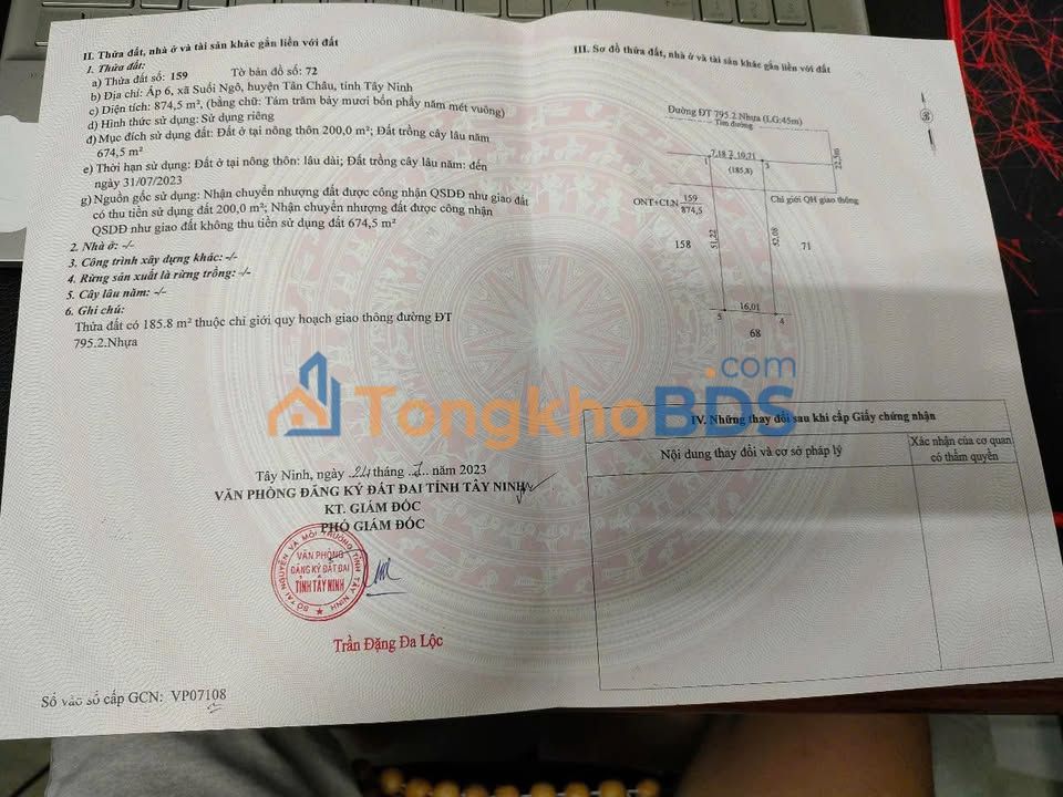 Đất Nền Mặt Tiền DT 795 - Tân Châu, Tây Ninh - 874m² Thổ Cư - Giá Tốt