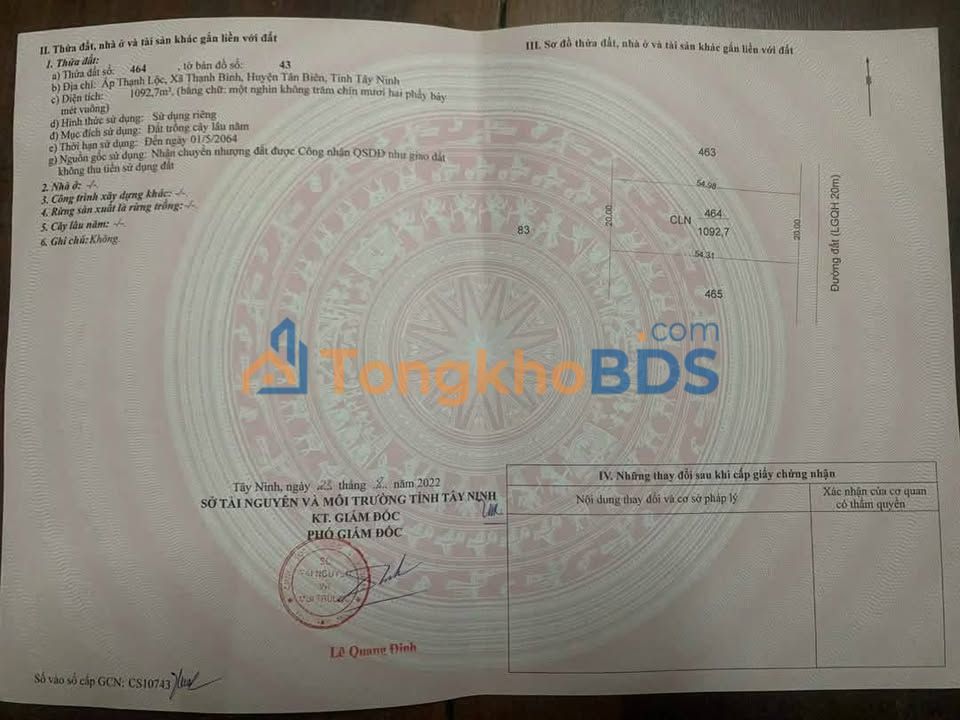 Đất nền Thạnh Tây, Tân Biên 1080m² - Sổ sẵn, giá 900 triệu