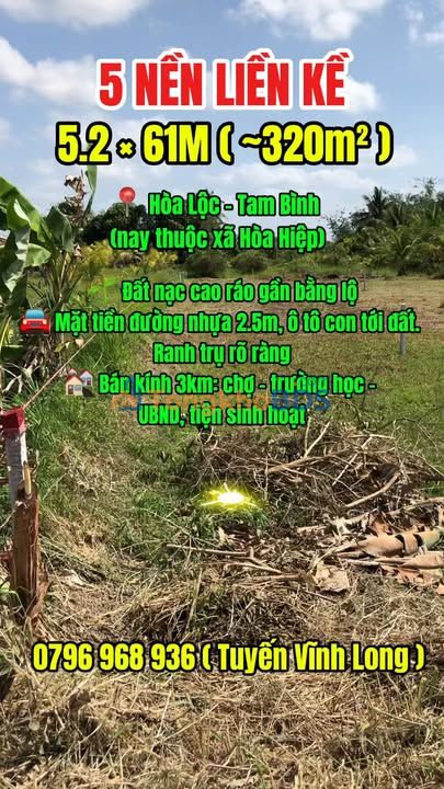 Bán Gấp 5 Nền Đất Liền Kề 320m²/nền Tại Tam Bình, Vĩnh Long - Chỉ 240 Triệu